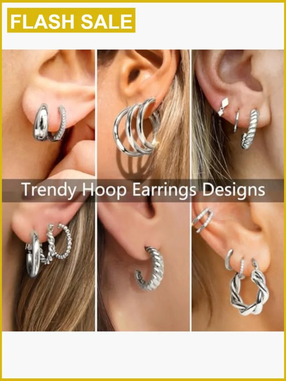 9 Pair Gold Hoop Earrings Set - 14K Gold Plated Hypoallergenic Lightweight
